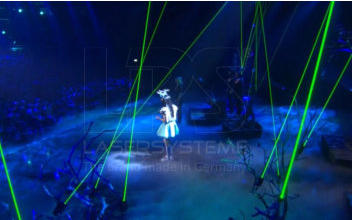 Showlaser können unnauffällig aber mit Lasershows auffallend in ein Bühnenbild eingefügt werden