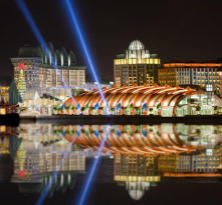 Beam show and laser graphics in Thyphoon Theatre, Sentosa Island, Singapore