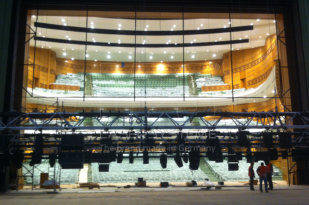 Laser show effects in Mejlisler Merkezi, Ashgabat, Turkmenistan